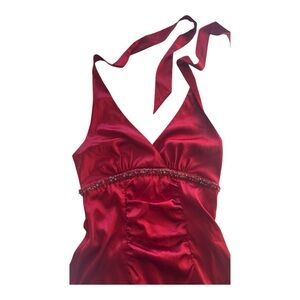 Red Satin Halter Dress, XS size